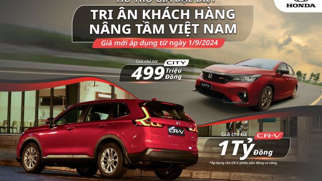Honda Việt Nam công bố giá bán lẻ đề xuất mới cho các dòng xe Honda City và Honda CRV